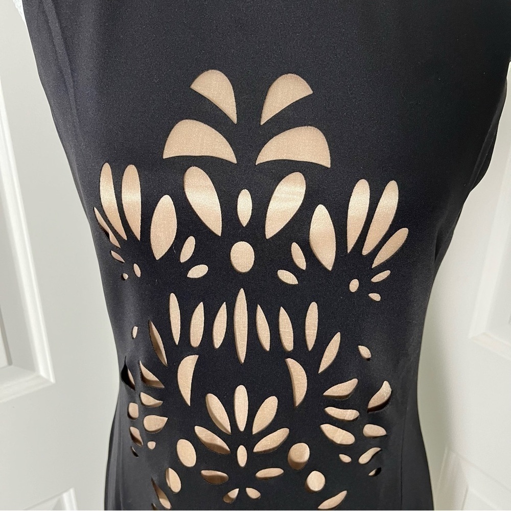 Papillon Black Dress with Laser Floral Cutouts - LBD, Mini, A-line, Size Small - Picture 6 of 16
